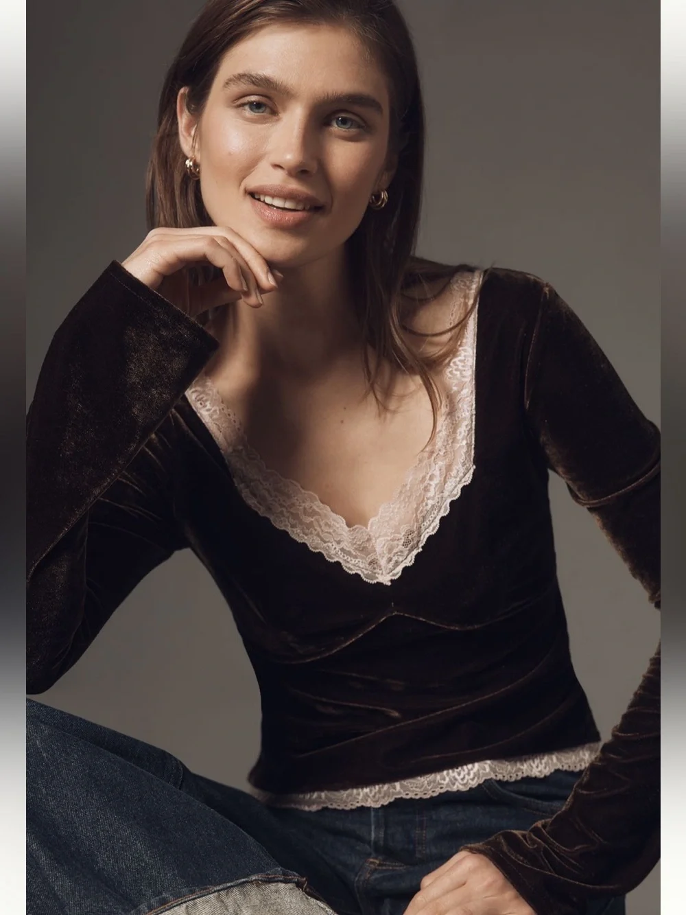BNWT Anthropologie Velvet/Lace Blouse
